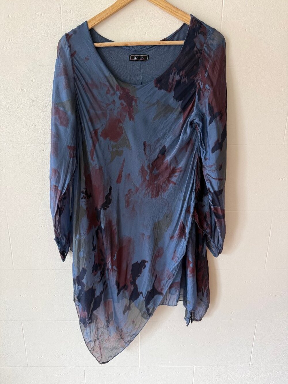 Frocella Italy | Silk Blend Abstract Blouse | Sheer Layered Tunic | Medium